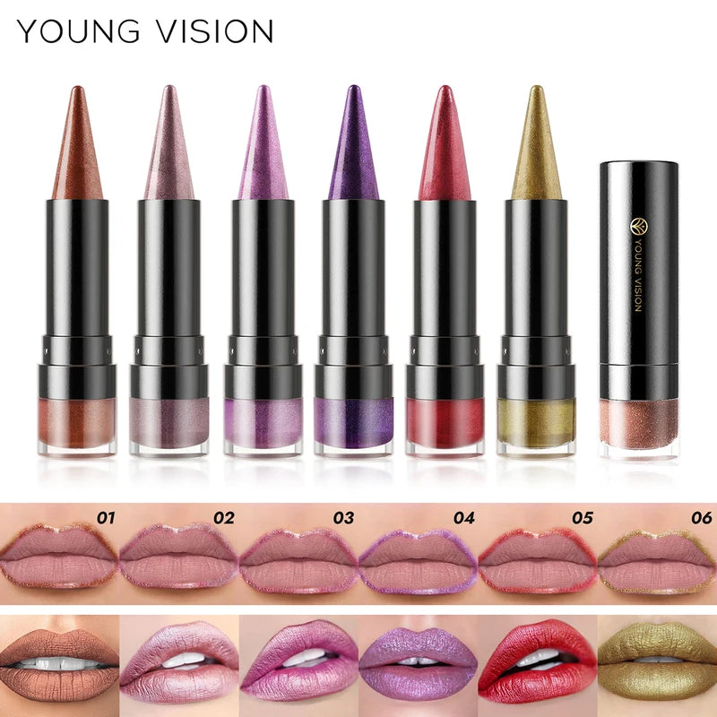 Dual-Finish Lipstick Set with 6 Colors Matte Pearl Waterproof Kiss-Proof