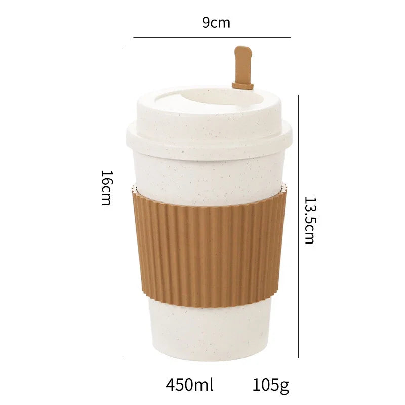Reusable 450ml Wheat Straw Coffee Cup with Lid - Eco Travel Mug, Dishwasher Safe