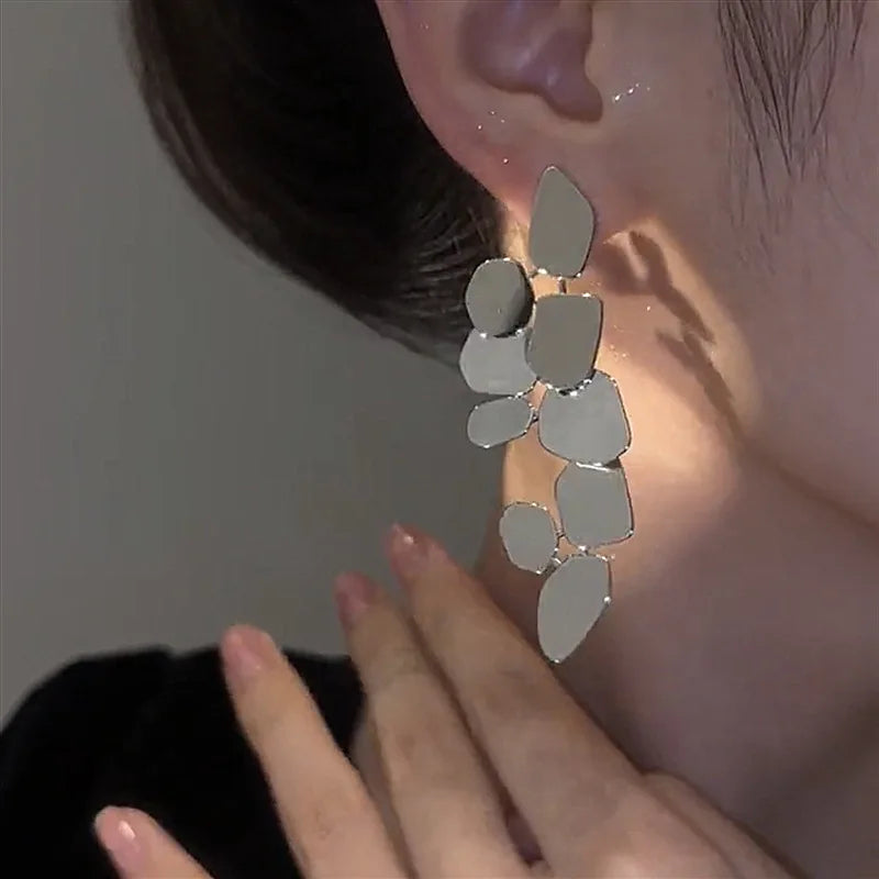 Long Exaggerated Hanging Earrings for Women Multi-Layer Irregular Metal Pendants Jewelry Gift