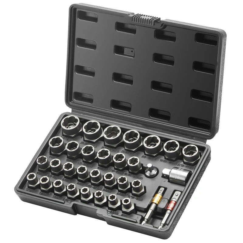 29-Piece Bolt Extractor Set for Rusted Nuts and Bolts - Heavy Duty Steel