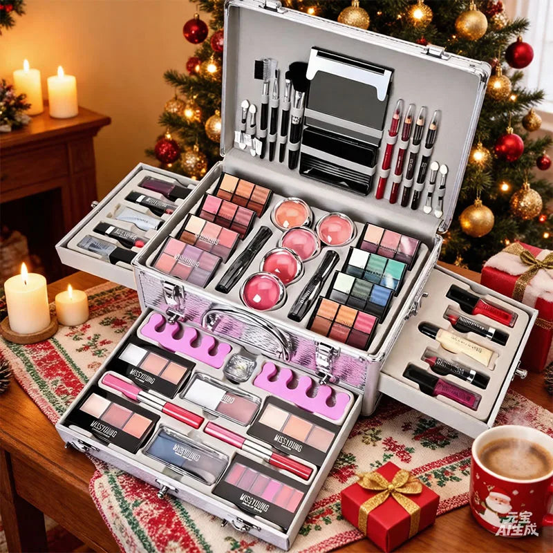 All-In-One Makeup Gift Set with Mirror, Lipstick, Eyeshadow, Blush & Tools - Perfect for Beginners & Teenagers