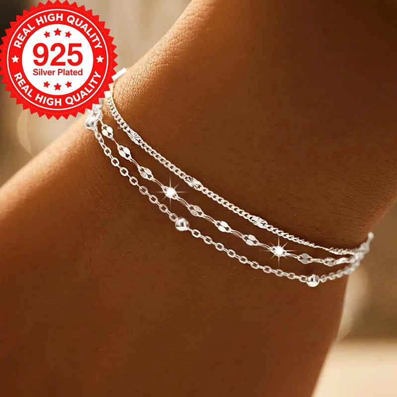 Elegant Multi-Layer Silver Plated Chain Bracelet for Women Boho Party Jewelry