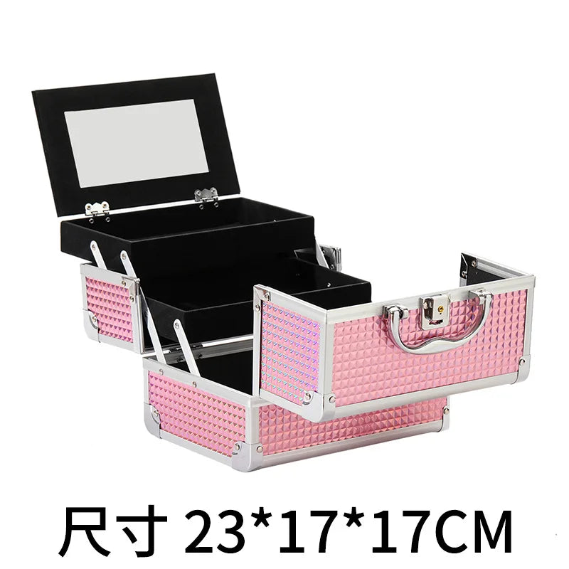 Large Capacity Aluminum Alloy Makeup Case with Mirror Portable Organizer for Professional Artists