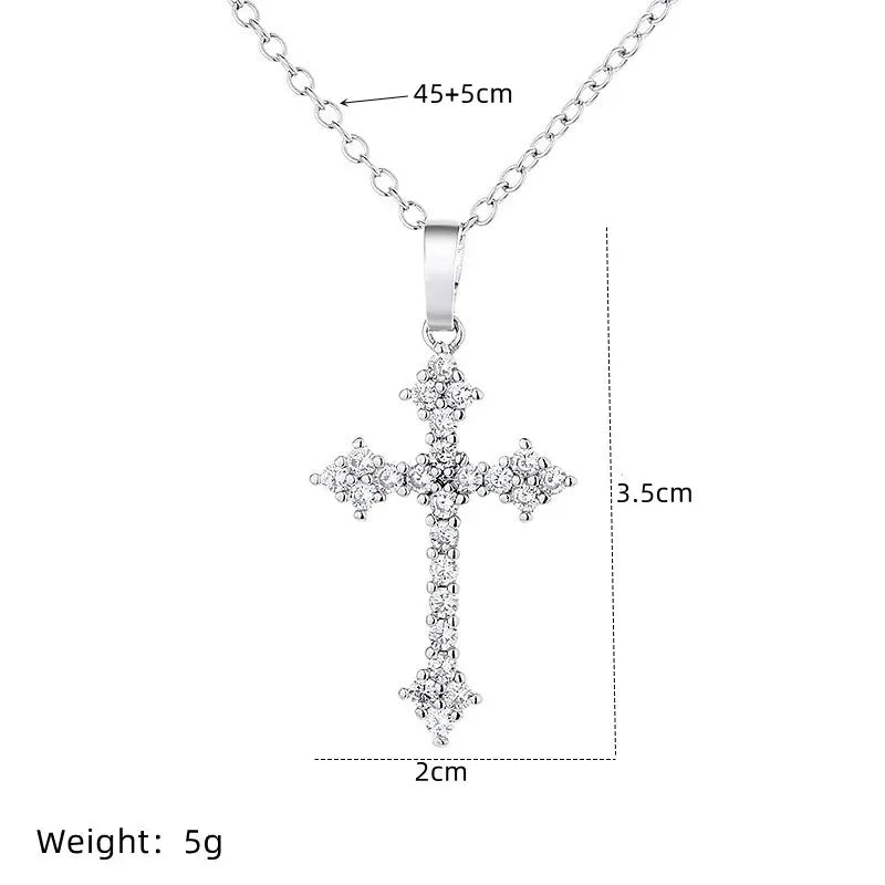 Women’s Gold-Color Necklace with Cross Pendant and Rhinestones, 45cm