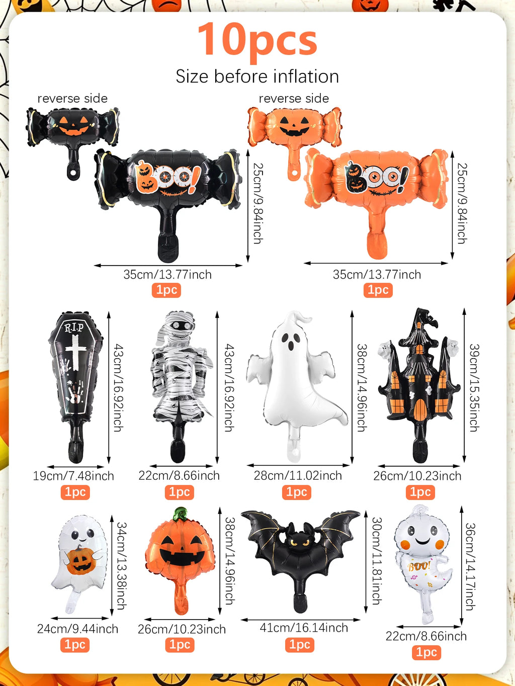 Halloween Foil Balloon Set - 10 Mini Themed Balloons for Parties & Decorations