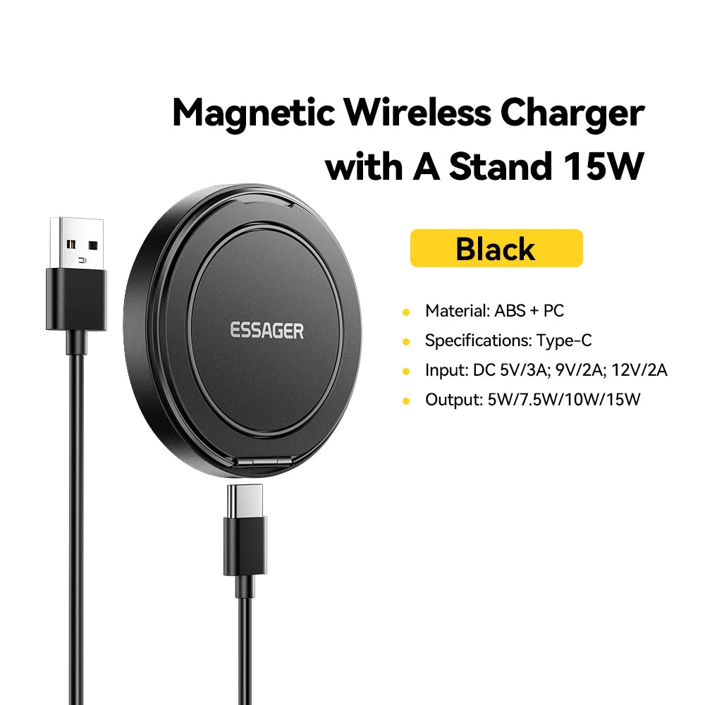 15W Magnetic Wireless Charger with Holder for iPhone & AirPods - Fast Charging