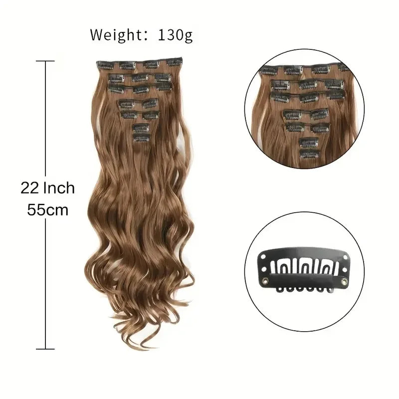 Clip In Hair Extensions 7 Pieces Full Head 22 Inch Curly Wavy Synthetic Hair for Women and Girls