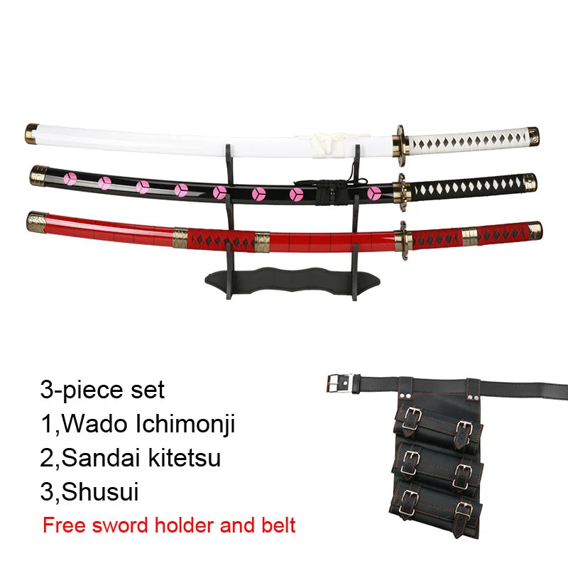 3-Piece Anime Katana Sword Set for Cosplay & Display - Light Bamboo Blades