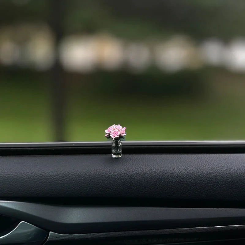 Car Interior Decoration Mini Resin Rose Sunflower Vase - Auto Center Console Ornament