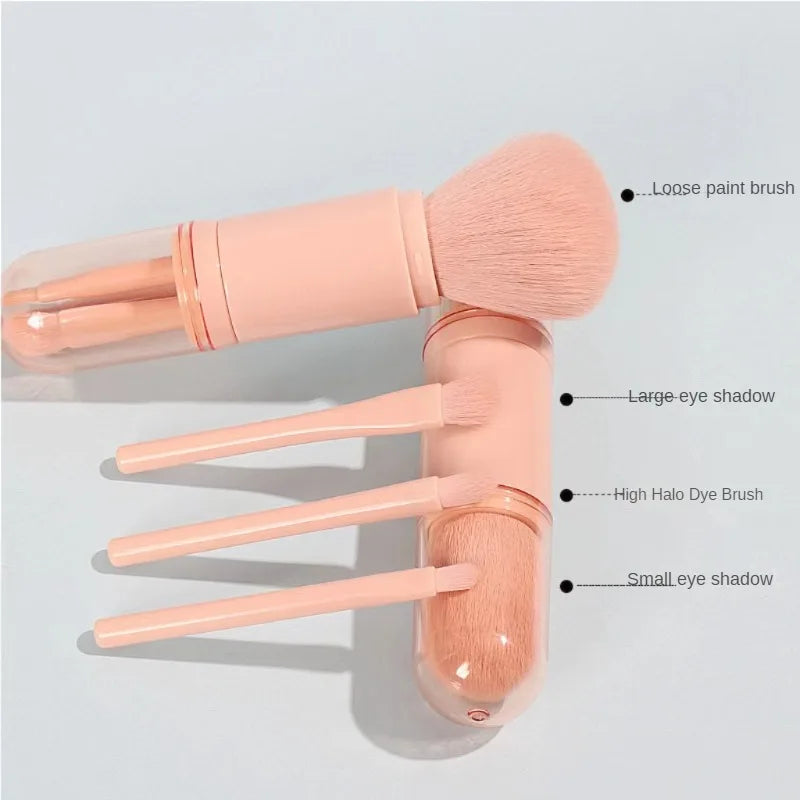 4-in-1 Travel Makeup Brush Set Retractable Kabuki & Eye Brushes