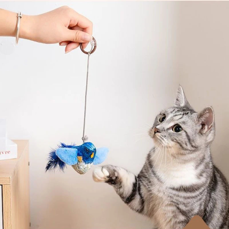 Indoor Interactive Cat Bird Toy with Sound Teaser Wall Hanging Plush Plaything