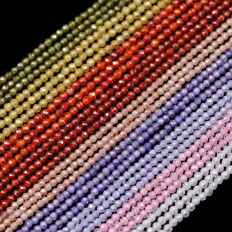 2MM Natural Stone Zircon Faceted Round Loose Beads for Jewelry Making - 200pcs