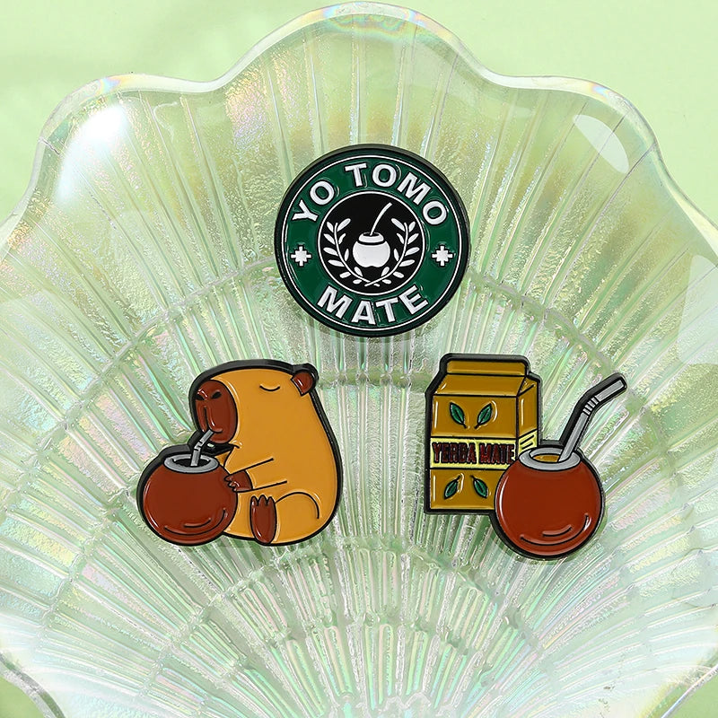Cute Capybara Drinking Yerba Mate Enamel Pin - Custom Lapel Badge Jewelry Gift