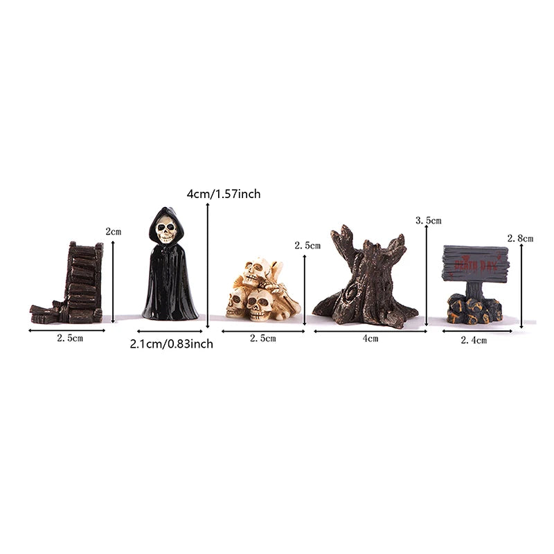 Halloween Micro Landscape Decoration Set - Raven Skull Tombstone Skeleton Ghost Figurines