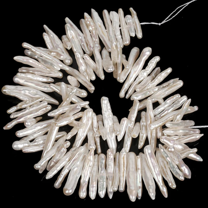 14-21mm White Freshwater Pearl Beads 10pcs Toothpick Shape Spacer Jewelry Making