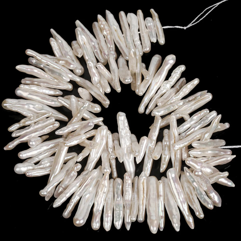 14-21mm White Freshwater Pearl Beads 10pcs Toothpick Shape Spacer Jewelry Making