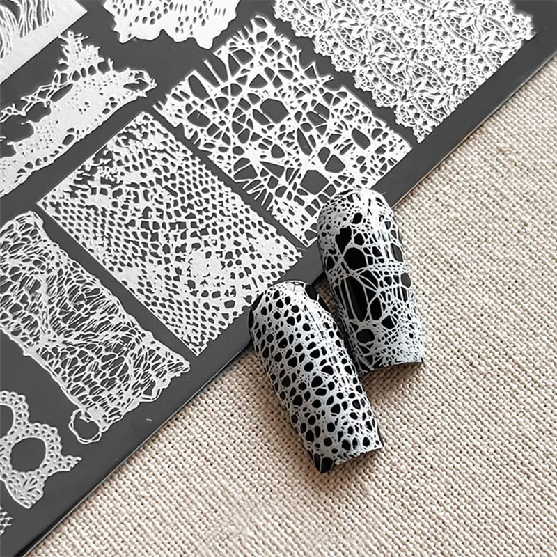 Nail Art Stamping Plate - Gothic Lace Spider Web French Design Stainless Steel