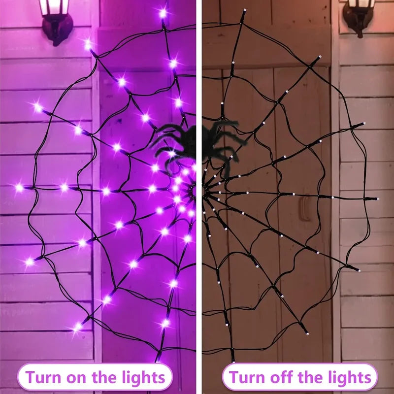 Halloween LED String Lights Spider Web Ghost Festival Atmosphere Decor Colorful Lighting