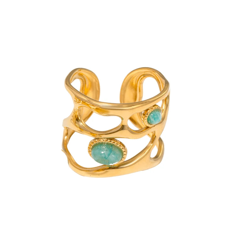 Bohemian Green Turquoise Malachite Ring for Women - Summer Jewelry Gift