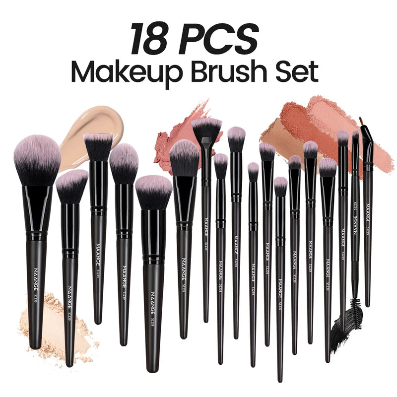 18-Piece Professional Makeup Brush Set with Blender Sponges - Beauty Tools