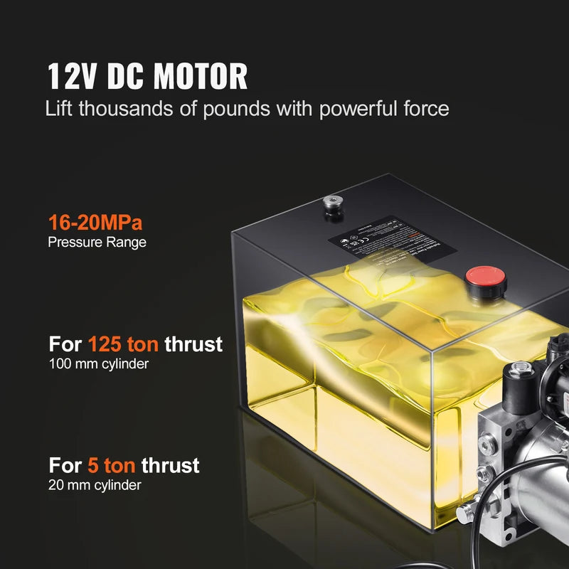 Hydraulic Pump 4-20 Quart Dump Trailer Power Unit 12V Single Acting Lift