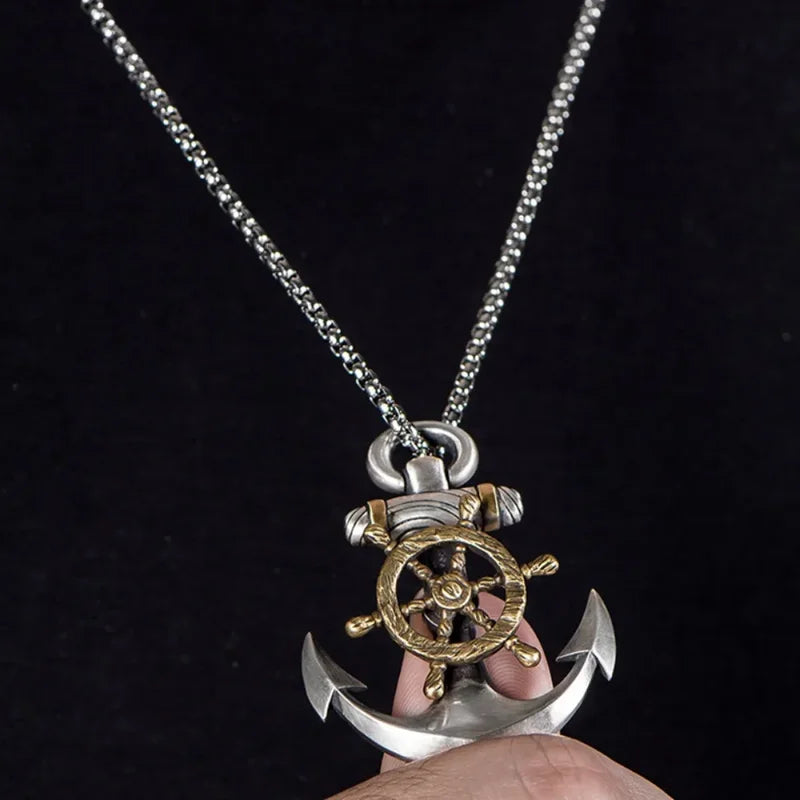 Navy Pirate Anchor Pendant Necklace Unisex Punk Jewelry Trendy Rope Chain