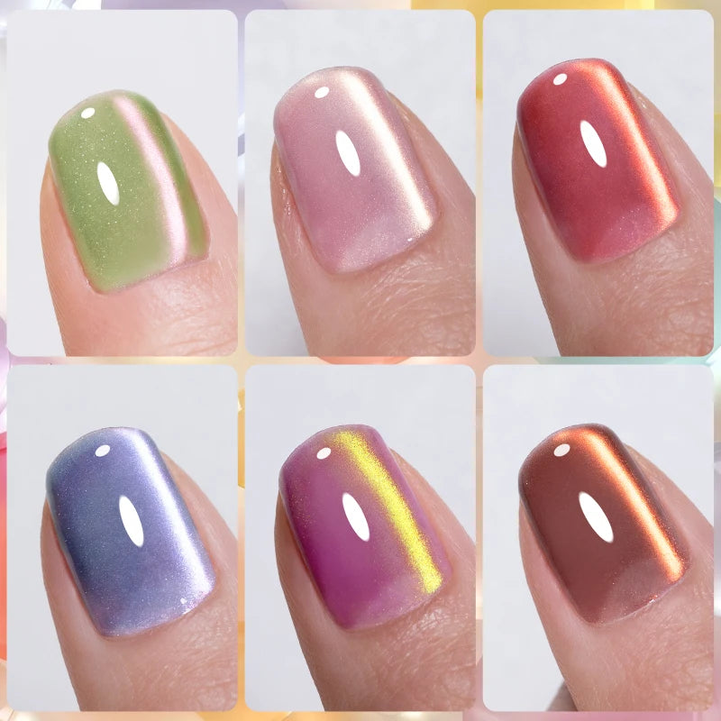 Magnetic Gel Nail Polish Set with Cat Eye Effect - 6 Colors, UV Soak Off Varnish Kit