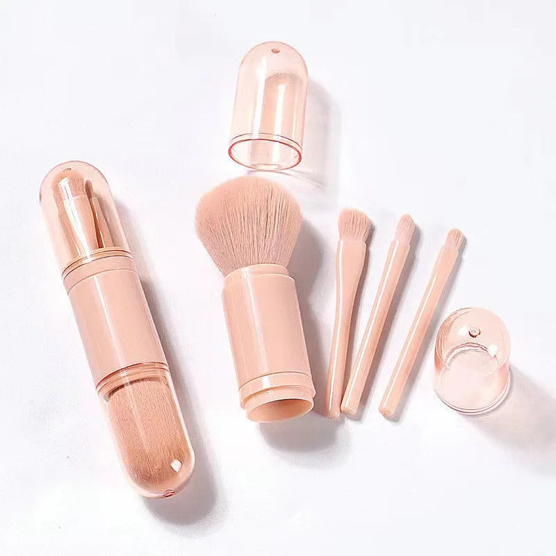 4-in-1 Travel Makeup Brush Set Retractable Kabuki & Eye Brushes