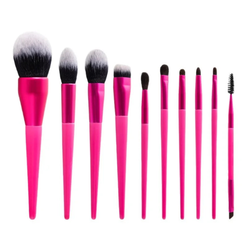 Set of 10 Makeup Brushes for Foundation Eyeshadow Lip & Eyeliner Application
