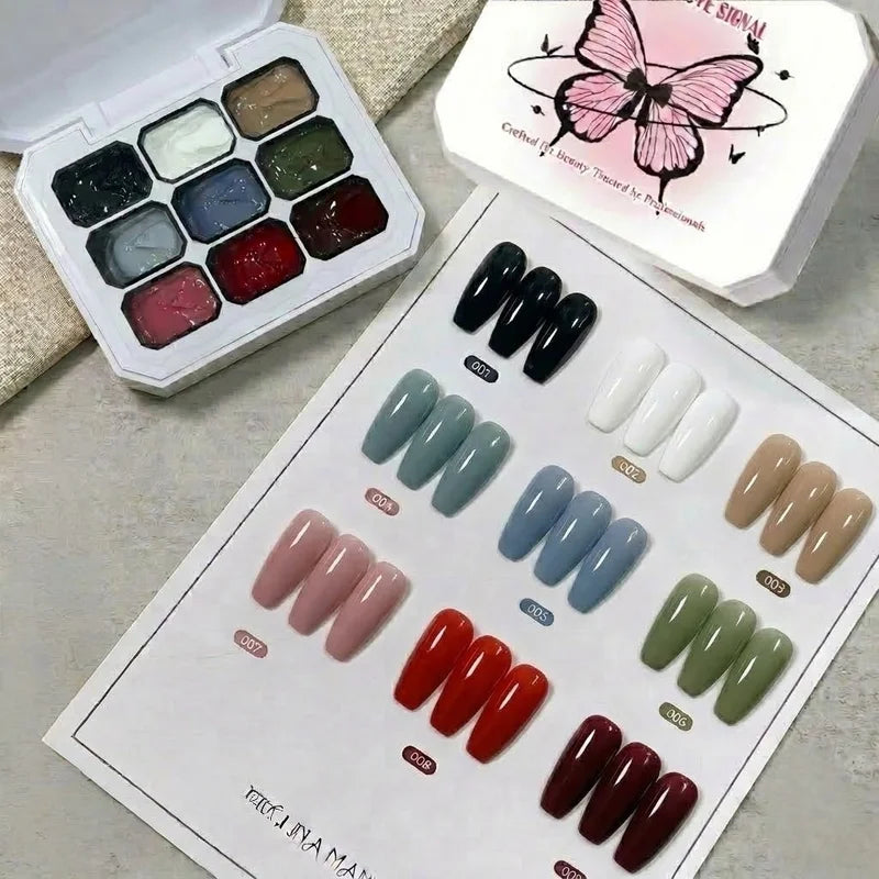 9-Color Gel Nail Polish Set - Trendy Vibrant Manicure Colors, Easy Single Layer Application