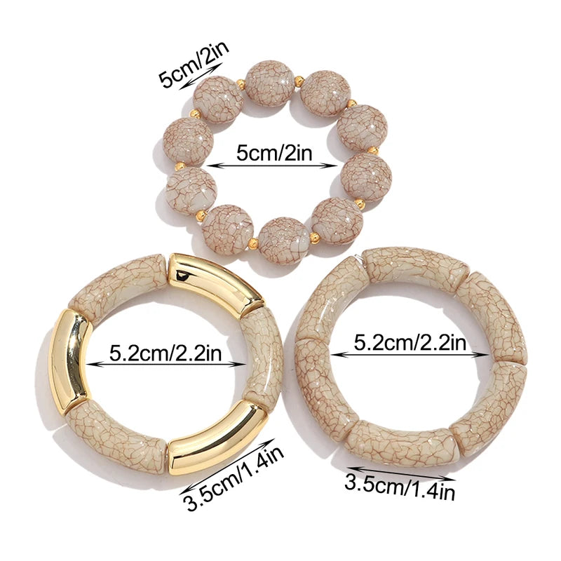 Acrylic Crack Texture Beaded Elastic Bracelets for Women & Men Statement Wrist Jewelry Gift