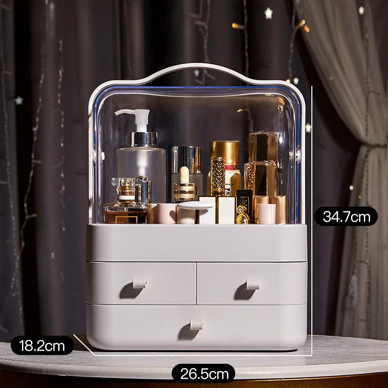 Desktop Makeup Organizer with Drawer and Dust-Proof Storage for Skin Care Products