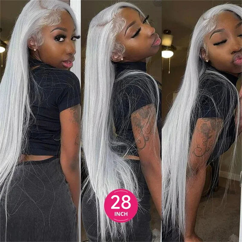 Silver Grey Lace Front Human Hair Wigs for Women - Pre Plucked Body Wave & Blondes