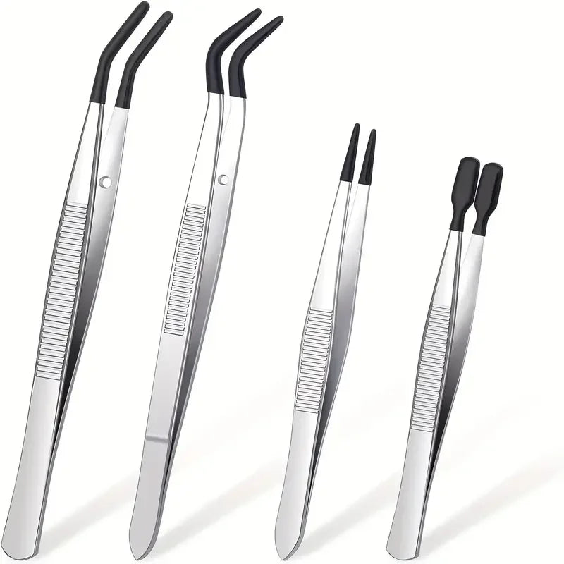 Precision Tweezers with Rubber Coated Tips - Flat & Bent Tip Non-Marring