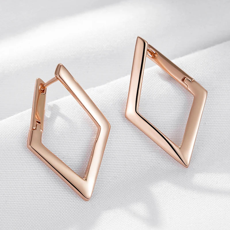 Women's Rose Gold Rhombus Dangle Earrings - High-Quality Fine Jewelry