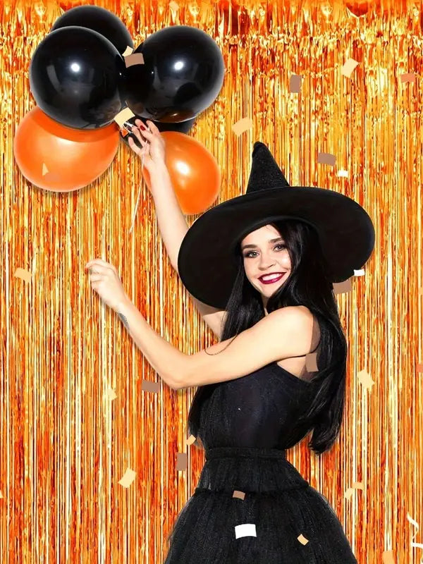 3-Pack Orange Tassel Curtain Background Set for Party Decorations