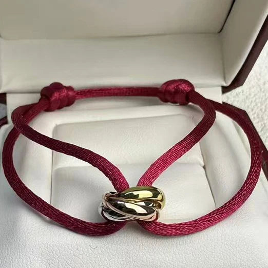 Luxury Silver Three-Ring Tri-Color Cross Couple Bracelet - Gift Ready