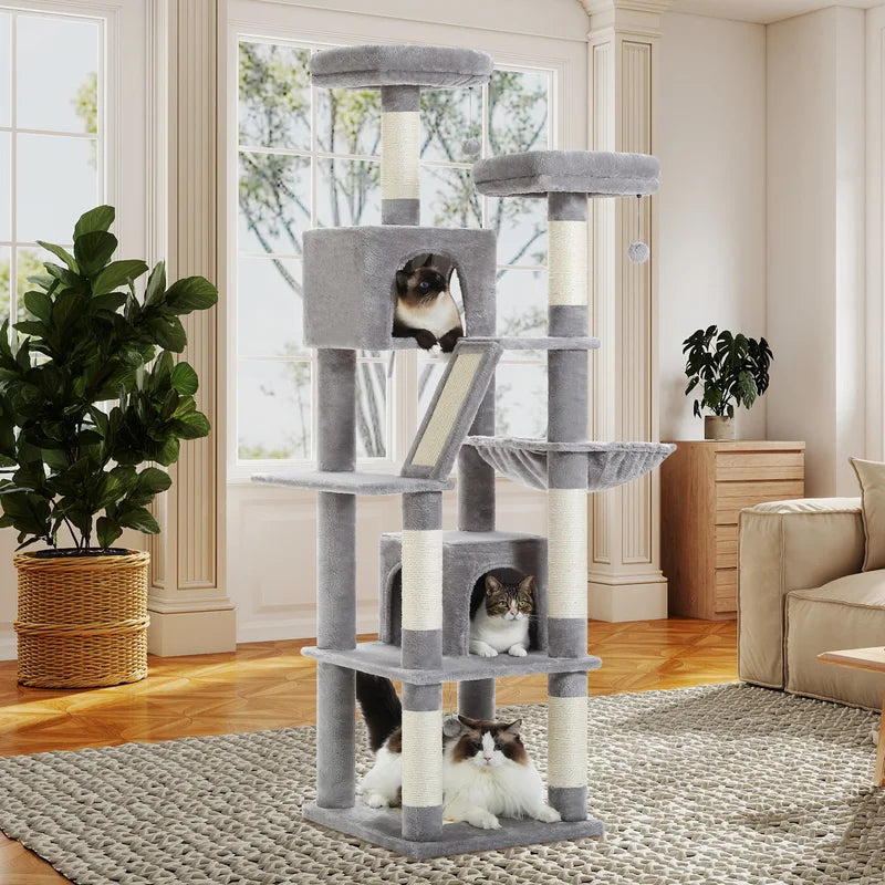 Multi-Level Cat Tree Tower with Scratching Posts, Condo, Hammock & Accessories
