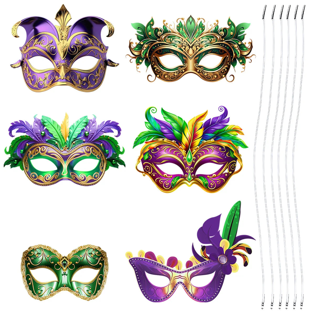 6-Piece Carnival Party Masks for Weddings, Holidays & DIY Decorations