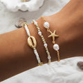 Summer Shell Bracelet Set for Women Boho Starfish Pearl Beads Chain Jewelry Gift