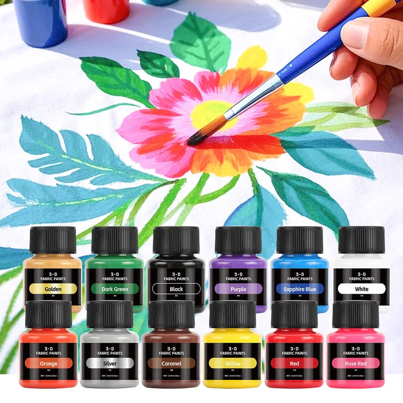 Fabric Paint Set 12 Colors Waterproof Fast-Drying Textile Paint for DIY Crafts