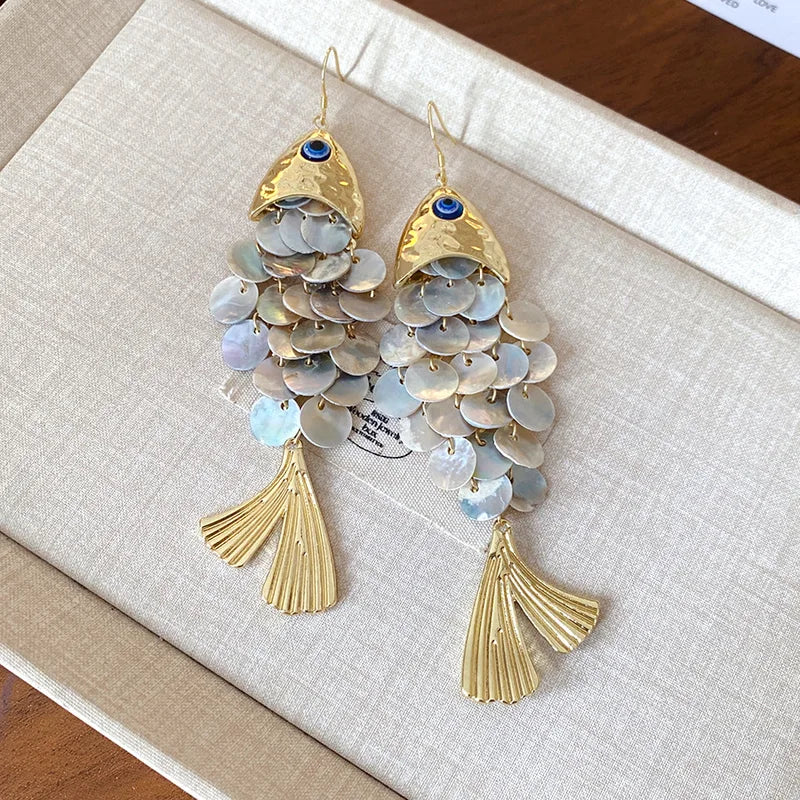 Round Shell Fish-Shaped Dangle Earrings for Women Trendy Jewelry Gift