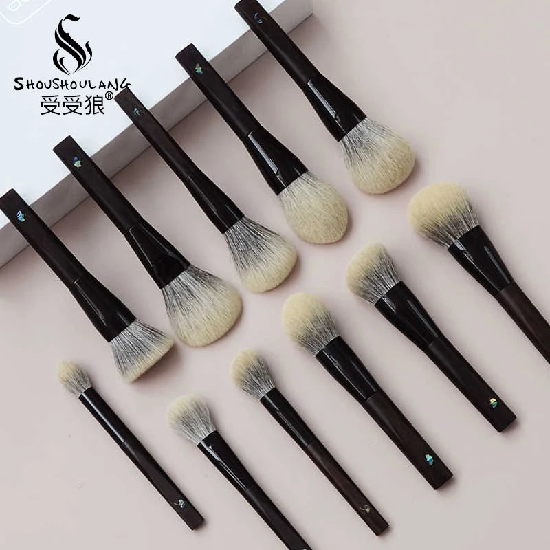 Handcrafted Makeup Brush Set with Canadian Squirrel and Goat Hair - Multiple Handle Colors