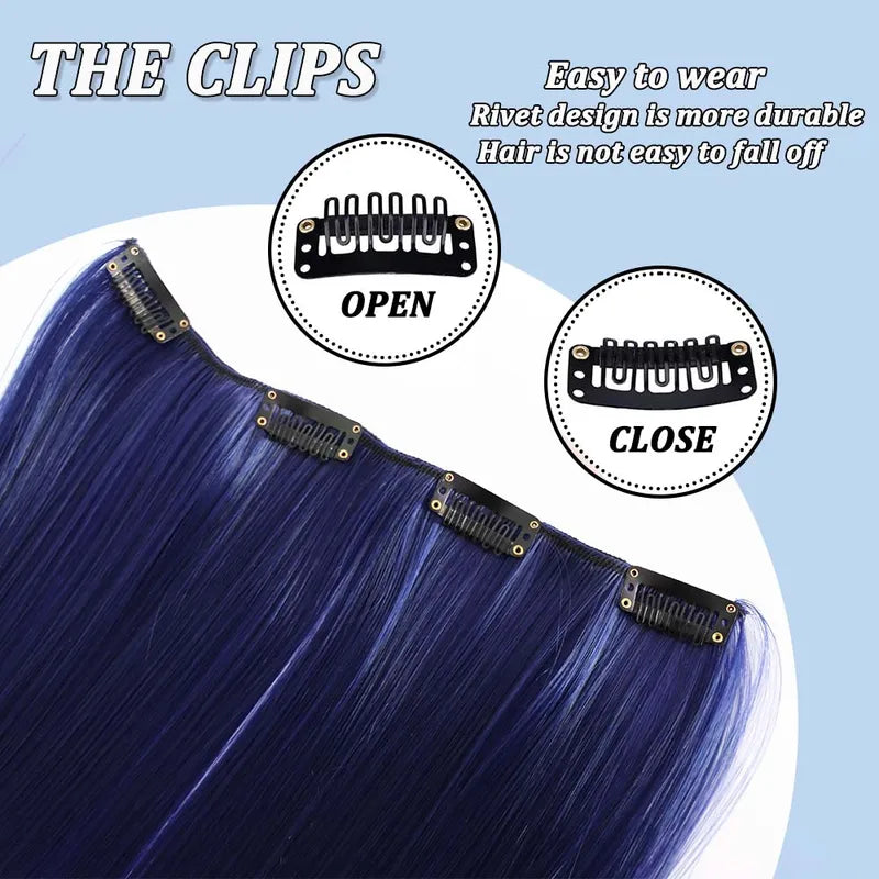 22in Colorful Straight Clip-In Hair Extensions for Women Long Synthetic Hairpiece