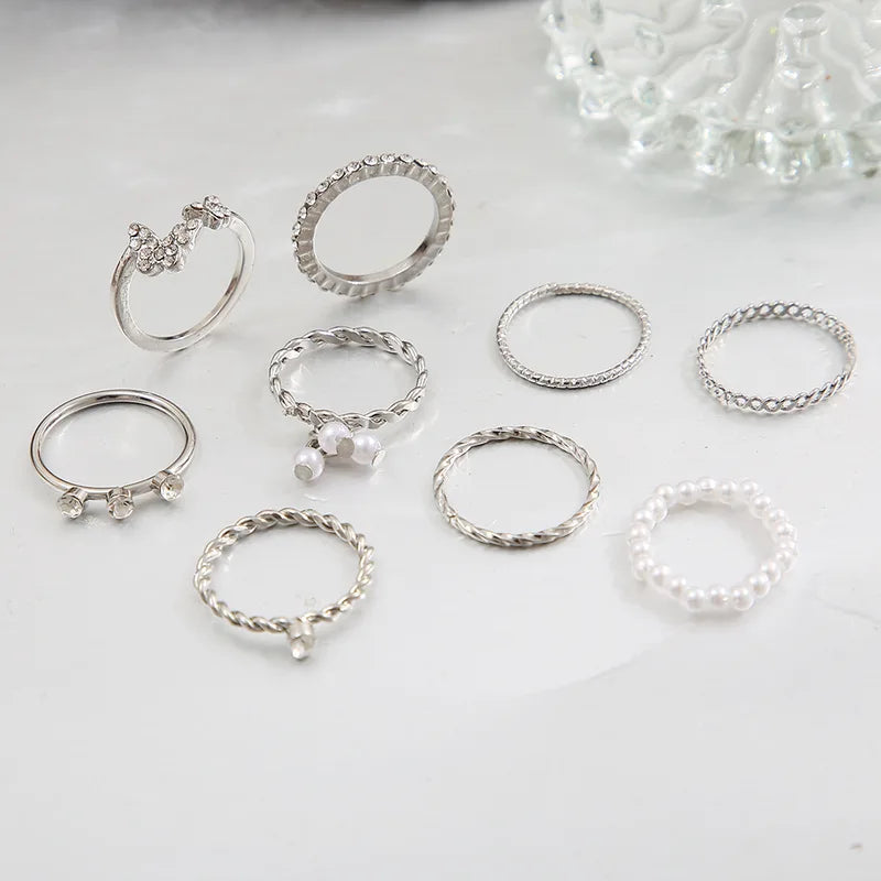Bohemian Pearl Ring Set for Women - Vintage Gothic Rhinestone Jewelry Gift