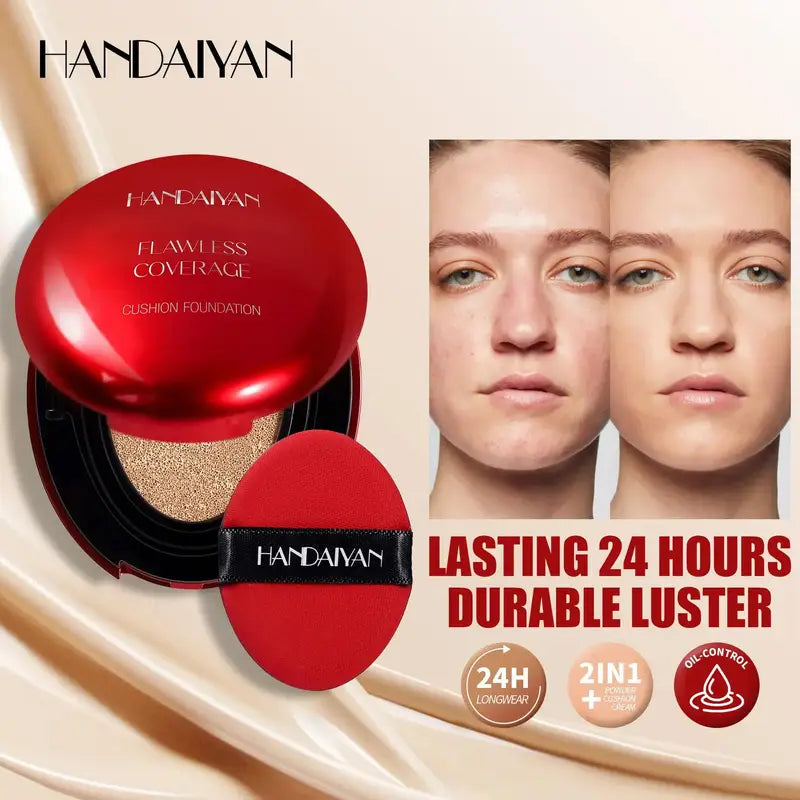 Long Wear Air Cushion Foundation with Concealer & Natural Finish - Lightweight, Oil-Free Makeup Base for Women