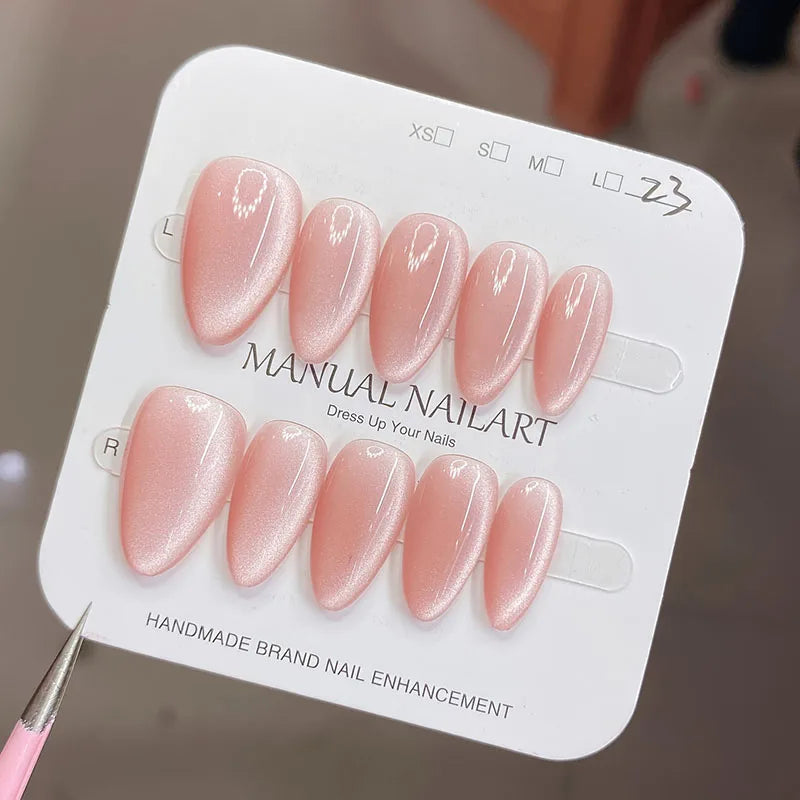 10Pc Almond Shape Cat Eye Press-On Nails with Shimmer Finish for Gifting