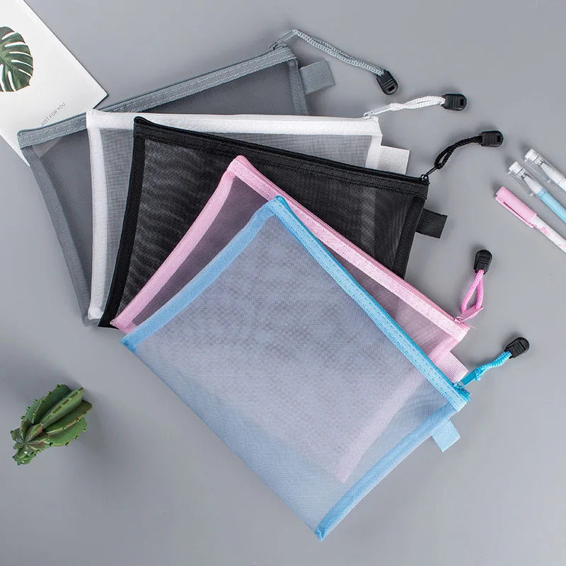 Transparent Nylon Mesh File Bag for A4 A5 A6 Documents & Stationery