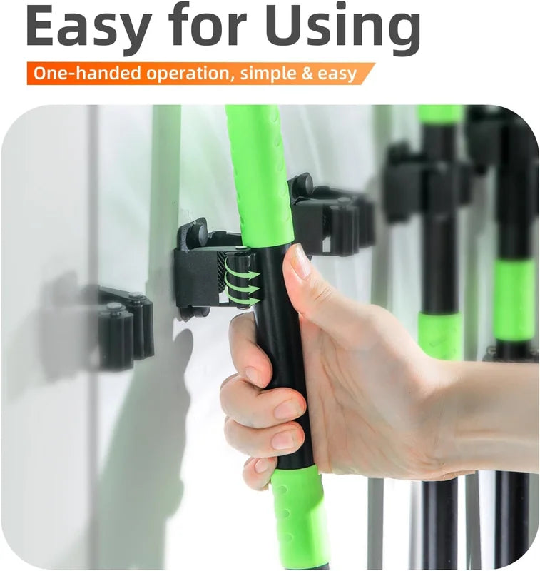 Wall Mount Broom & Mop Holder Stainless Steel Organizer for Garden & Home