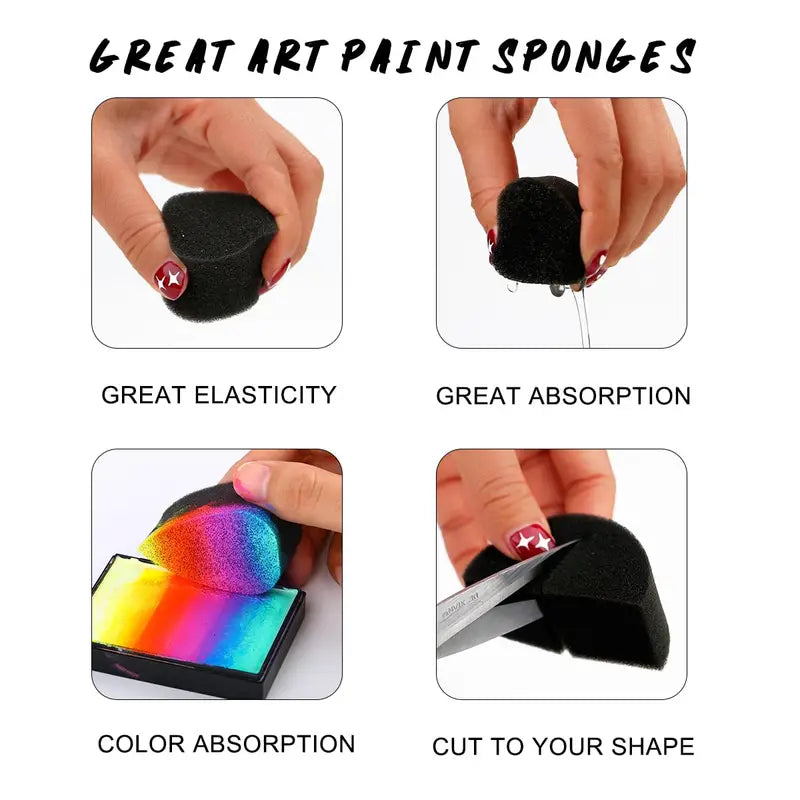 10Pcs Black Petal Face Painting Sponges - Water Drop Semi-Circular Foam for Makeup & Body Art
